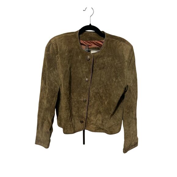 Vintage Y2K Lord and Taylor Green Silky Pig Suede Jacket 12 - Picture 1 of 7